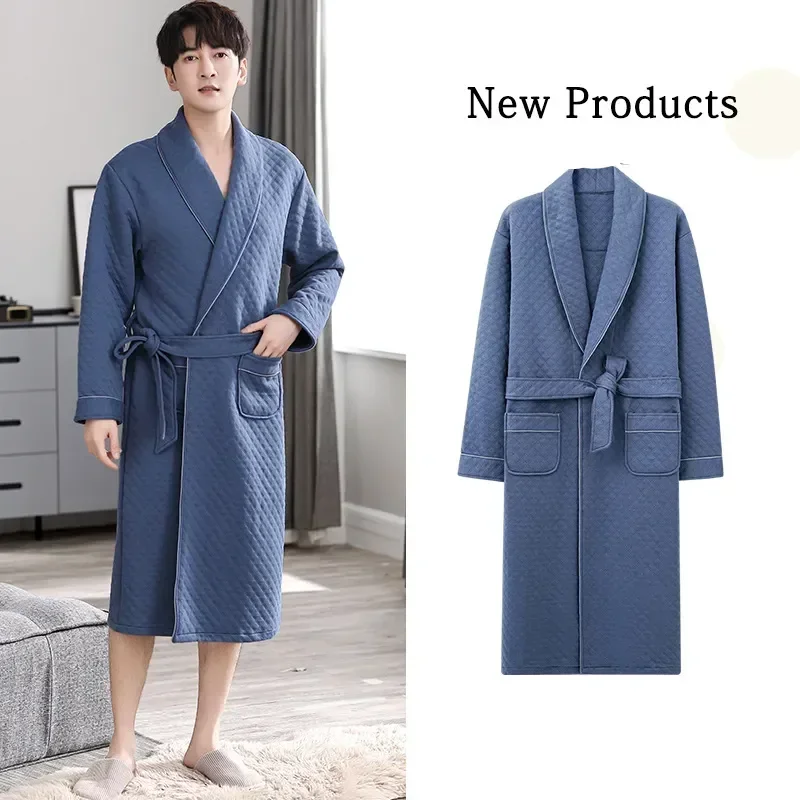 Cotton Quilted Bathrobe Elegant Luxury Plus New Warm Robe For Night Men Man Gown Size Gentlemen Winter Dressing