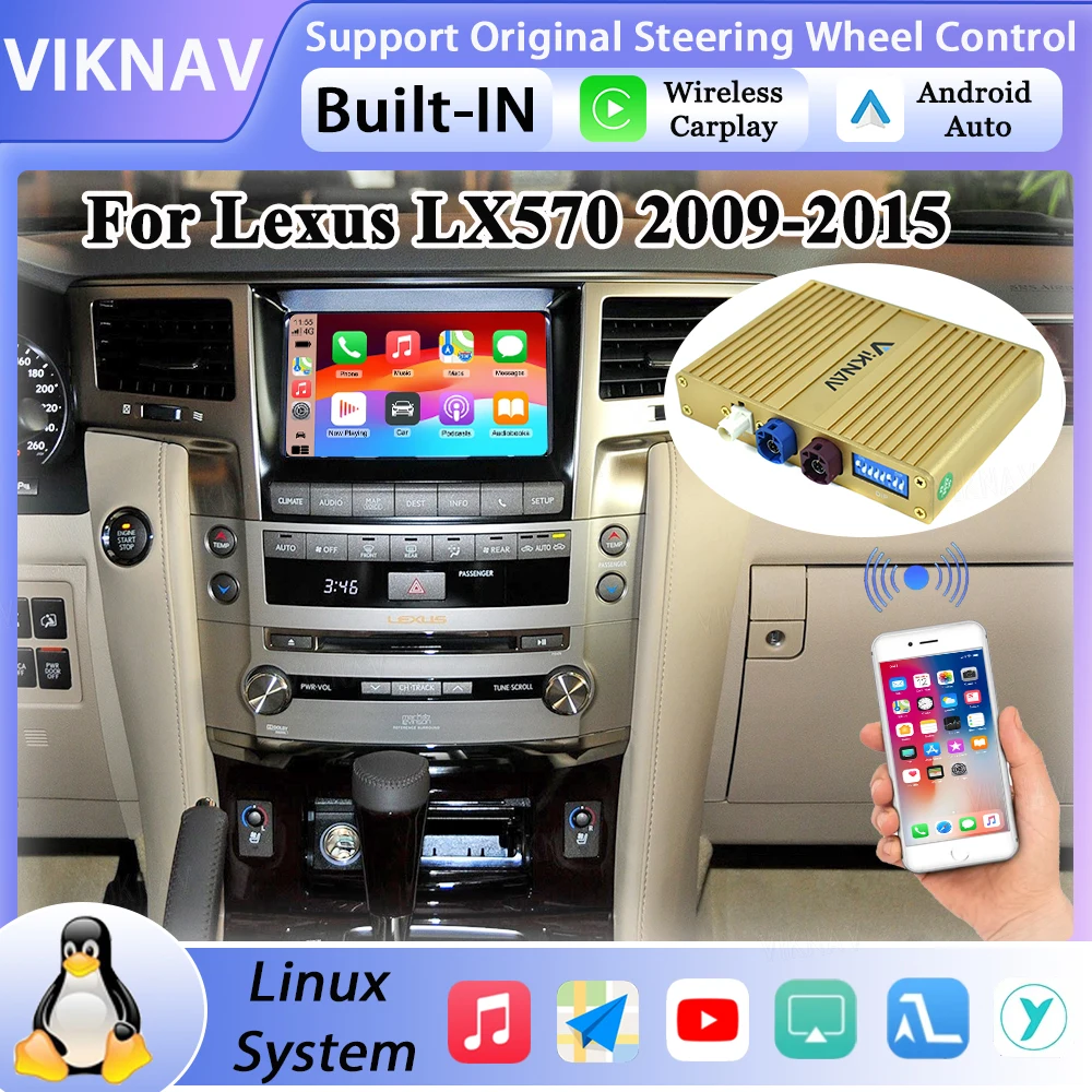 Linux Box Upgrade for Lexus LX570 2009-2015 Wireless CarPlay Decoder Box Android Auto GPS Navigation Original Car Touch Screen