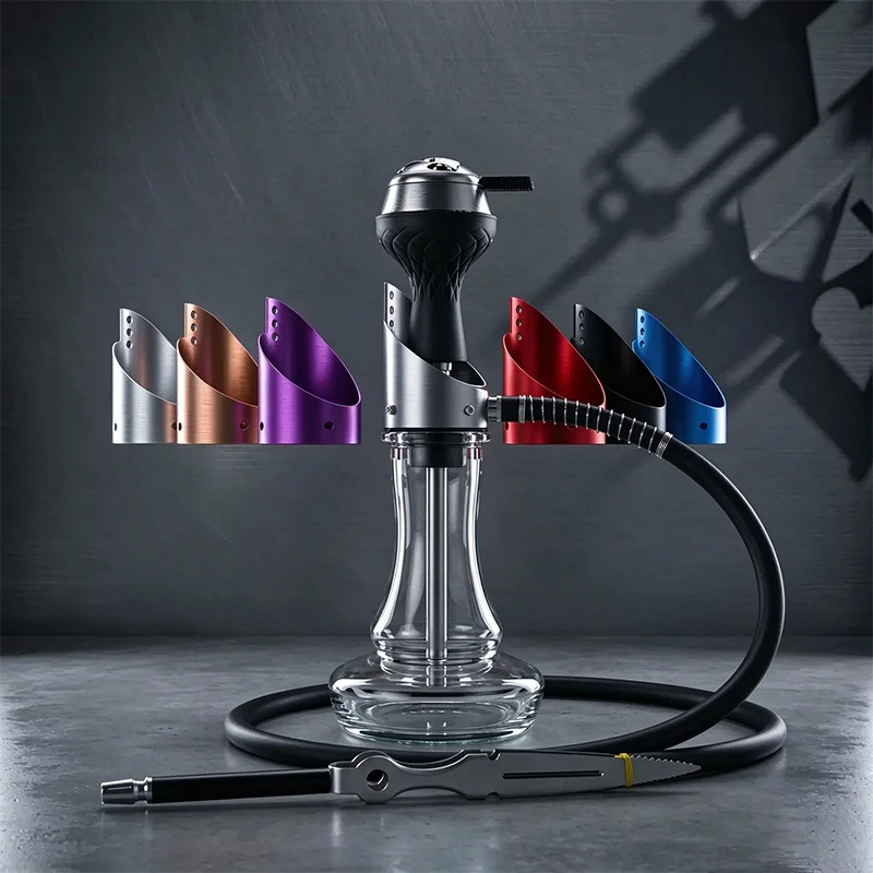Hookah Set Aluminum Alloy Hookah Shisha Set  Portable Glass Narguile Single Hose Complete Kit with Charcoal Tongs Multi Color