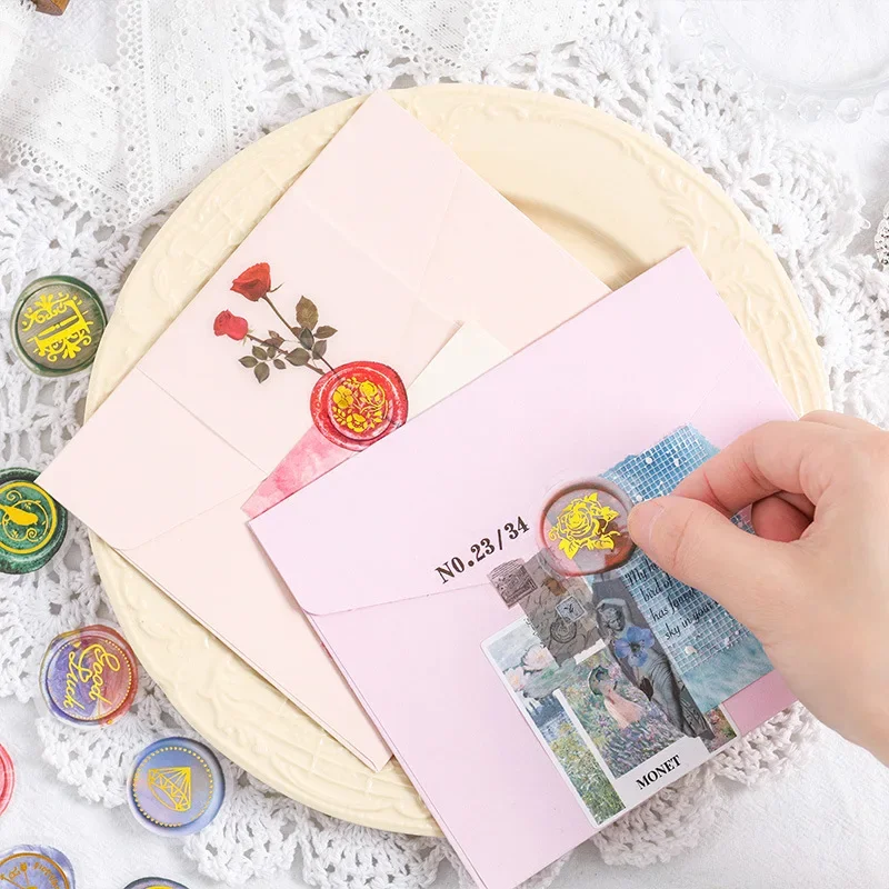 Journamm 40pcs/pack Waterproof PVC Droping Fire Lacquer Stickers DIY Scrapbooking Decor Envelope Creative Sticker Stationery