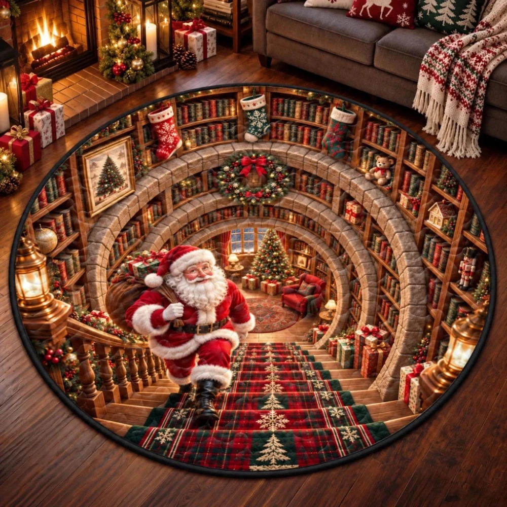 Golden Tunnel Running Santa Area Rug Bedroom Kitchen Coffee Table Entrance Hallway Sofa Side Home Decor Doormat Circle Rug