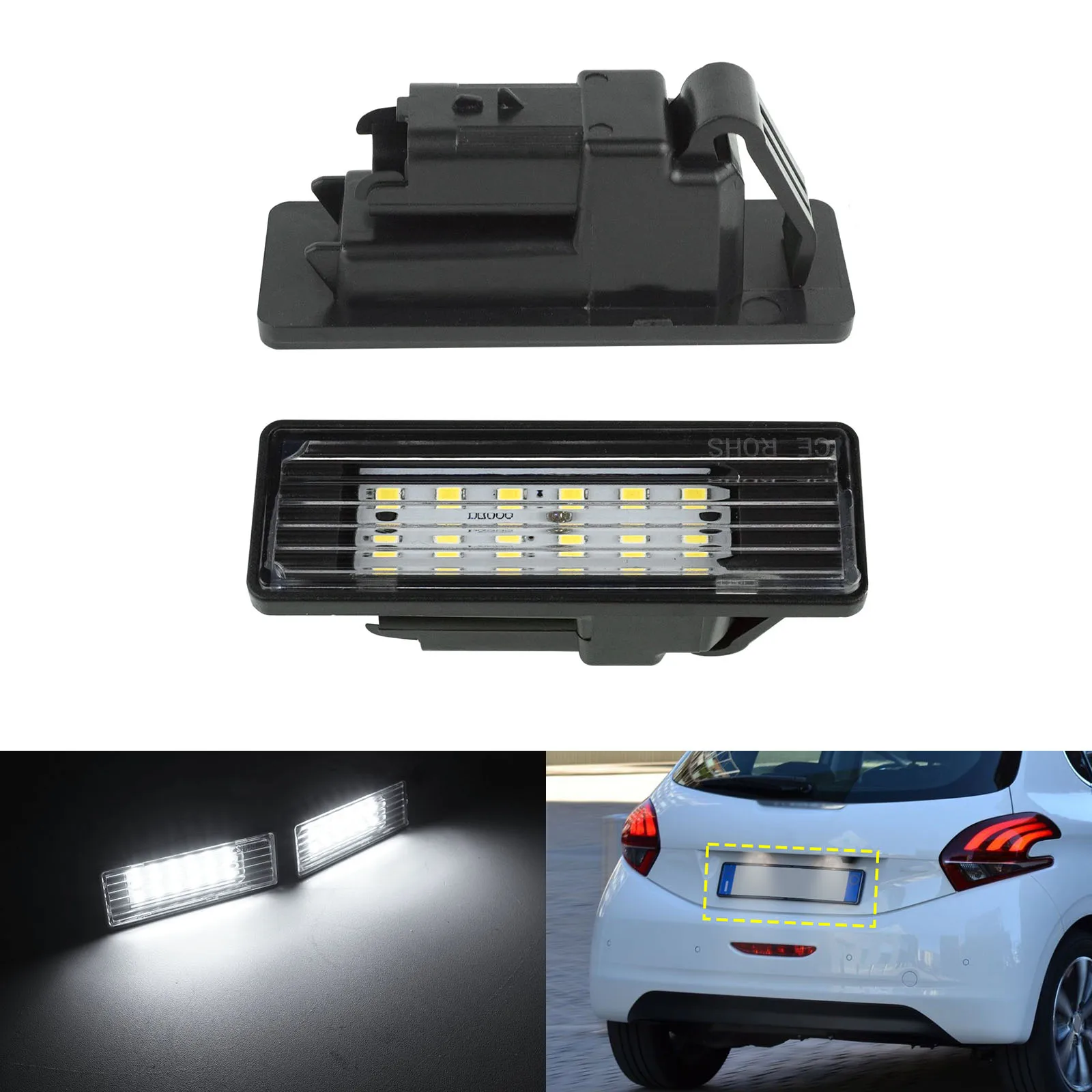 2x Canbus LED License Number Plate Light Xenon White For Opel Vauxhall Cosa F Mokka Peugeot 208 Citroen C4 2019-on Rear Lamp