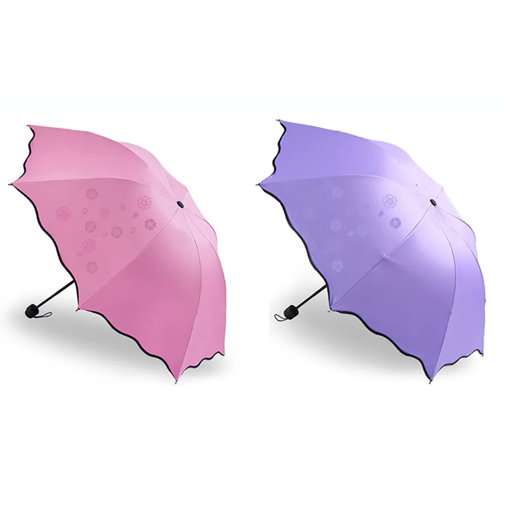 Compact Travel Encounter Sun Rain Folding Umbrella Pink Thickened Fabric 8 Ribs Lightweight Uv Protection Patterned
