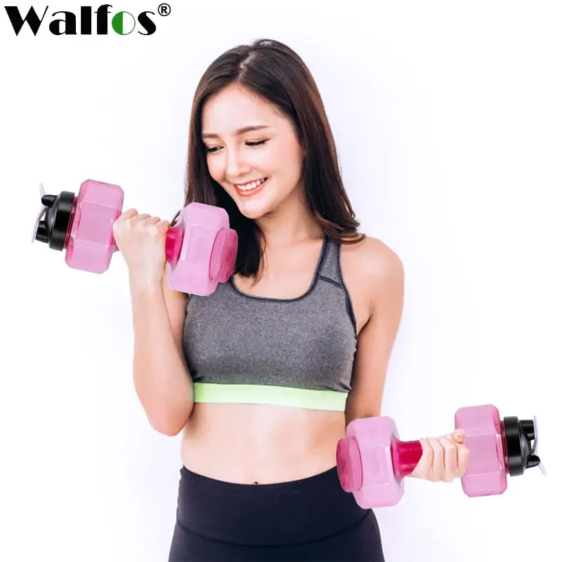 Walfos 1Pcs 2.2L Dumbbells Shaped Plastic Big Large Capacity Gym Sports Water Bottle Outdoor Fitness Bicycle Bike Cycling Kettle