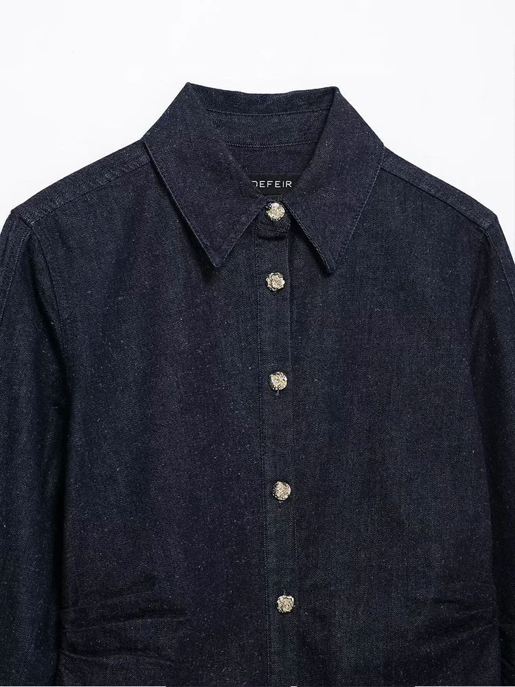 สไตล์ยุโรปและอเมริกาฤดูใบไม้ผลิแฟชั่นใหม่ลําลองของผู้หญิงสวมใส่อเนกประสงค์รายละเอียดจีบหลวมยีนส์เสื้อแขนยาว