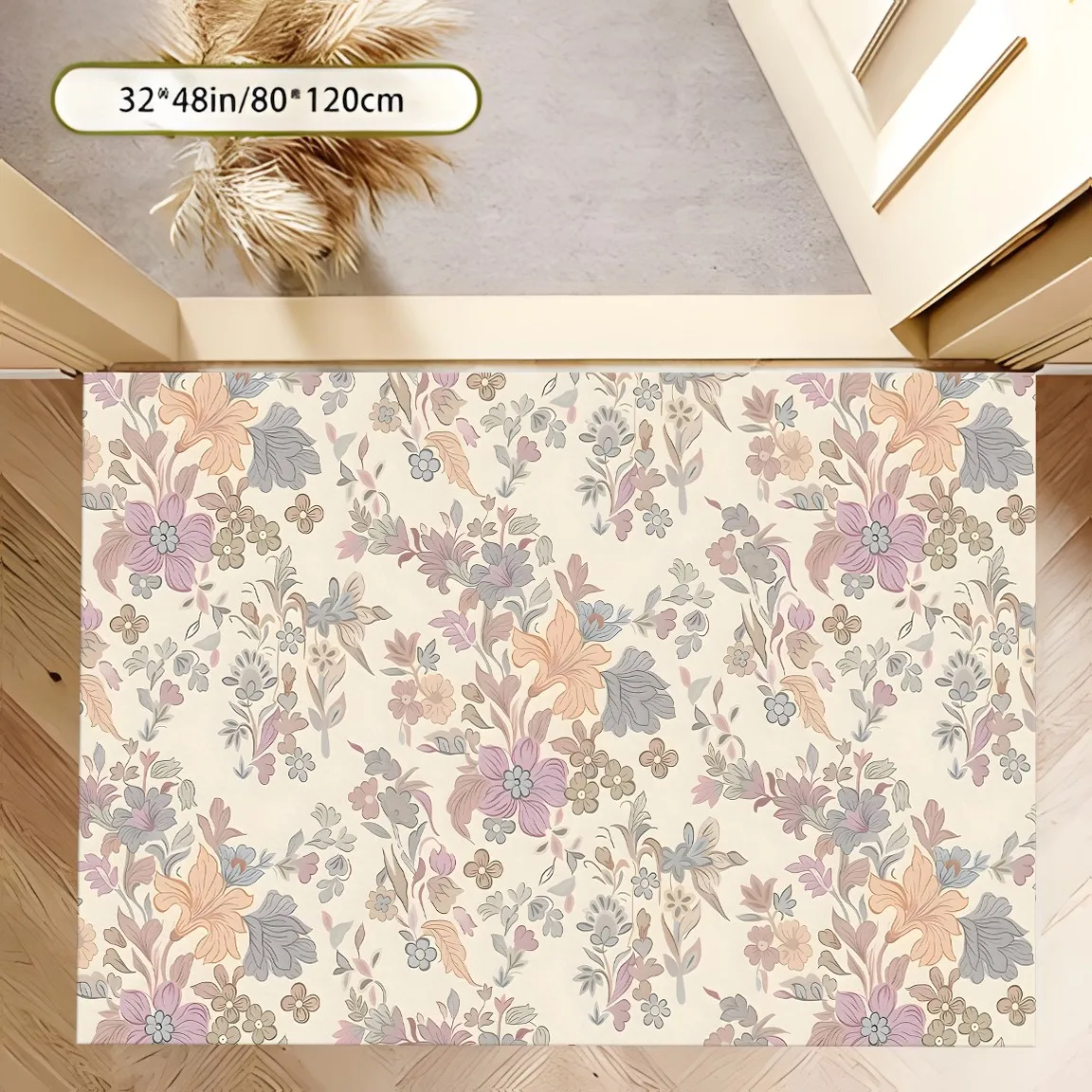 Area Rug Retro Soft Floral Print Skin-Friendly Velvet Versatile for Living Room Bedroom Home Decor