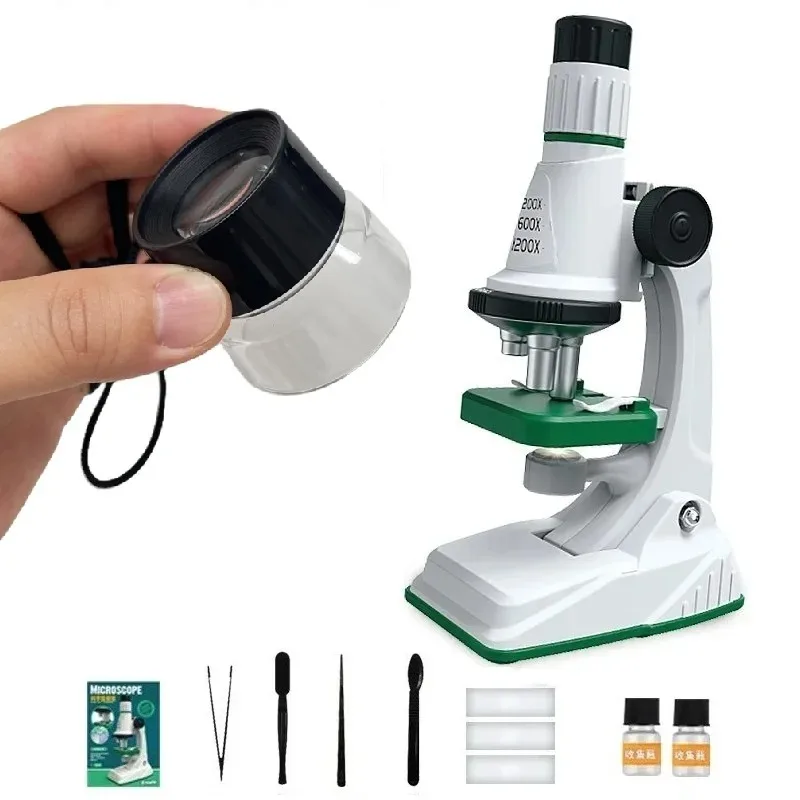 Kids Microscope Kit 200X-1200x Portable Loupe Biological Science Stem Toy School Educational Pocket Microscope with LED Light