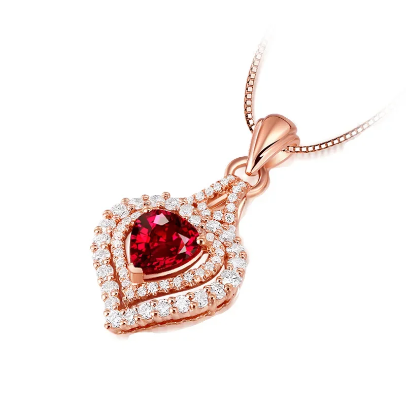 Collar de oro rosa de 14K y 45cm, colgante de rubí de Bizuteria para Mujer, joyería Pierscionki, Caja de colgantes de oro rosa de 14K para Mujer