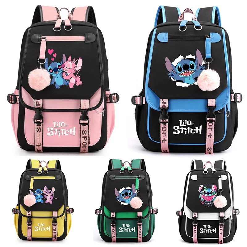 

Disney Lilo Stitch Boys Girls Schoolbags Teenager USB Charging Laptop Backpack Women Men Rucksack Travel Bag Mochila