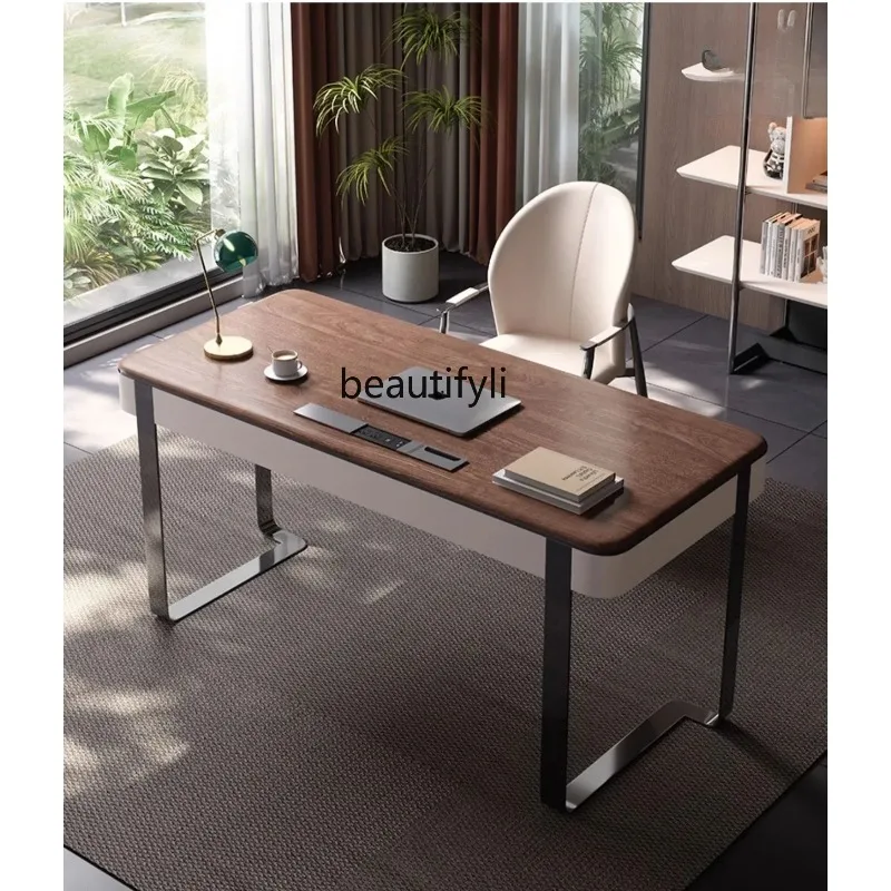 Italian solid wood desk light luxury designer study retro style premium walnut desk