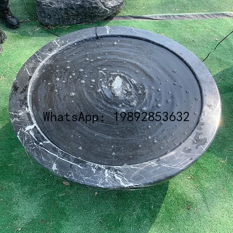

BJ Carving Japanese Water Feature Fountain Black Mountain Stone Water Bowl Landscape Indoor Flowing Water Marble Hotel Ornament