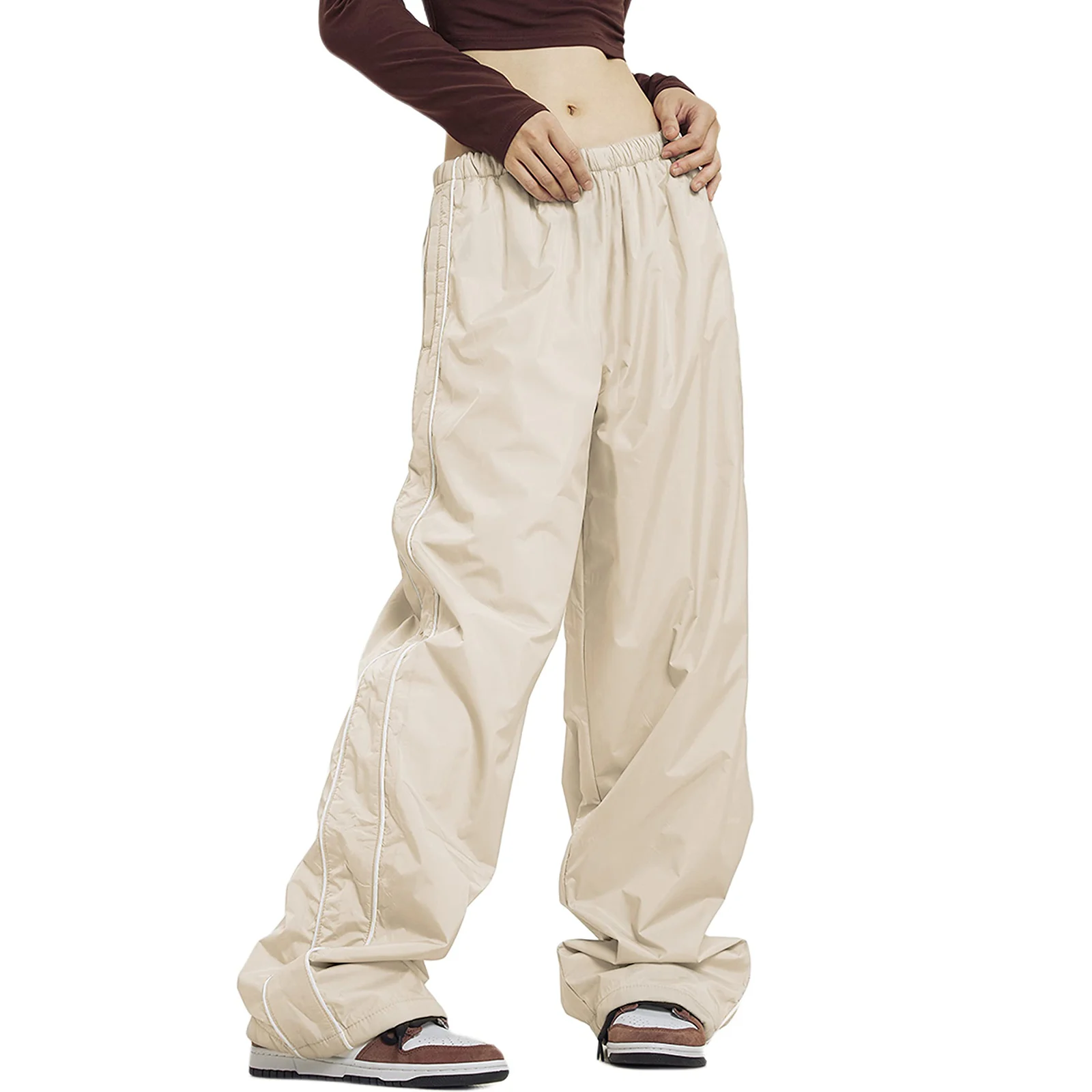 

2024 Women's Sexy Elastic Low Waist Cargo Pants Casual Solid Loose Straight Pants Fashion Wide Leg Joggers Trousers with Pockets