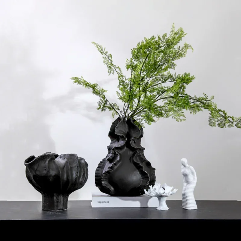 Ceramic Vase Fold Pattern Irregular Flower Wavy Shape Flower Pot Fruit Dish Desktop Storage Organization Home Decoration