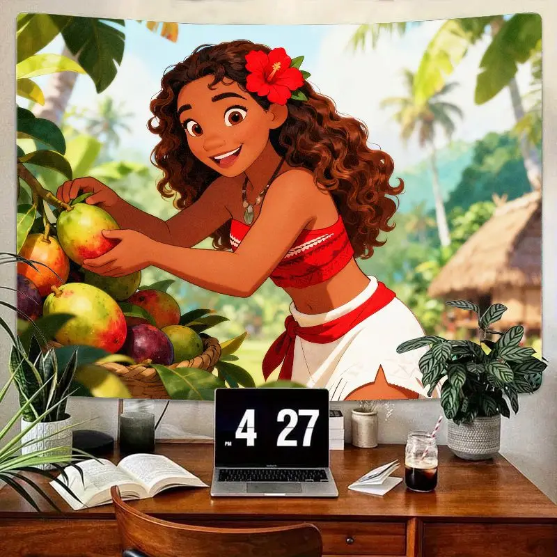 

1PC Disney Moana Princess Tropical Tapestry. Polyester Aesthetic Island Fruit Picking Wall Art for Bedroom Living Room Decor & G
