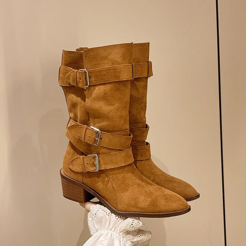 أزياء المرأة أشار تو الجلد المدبوغ عدم الانزلاق مقاومة للاهتراء منتصف اسطوانة حزام معدني مشبك كتلة