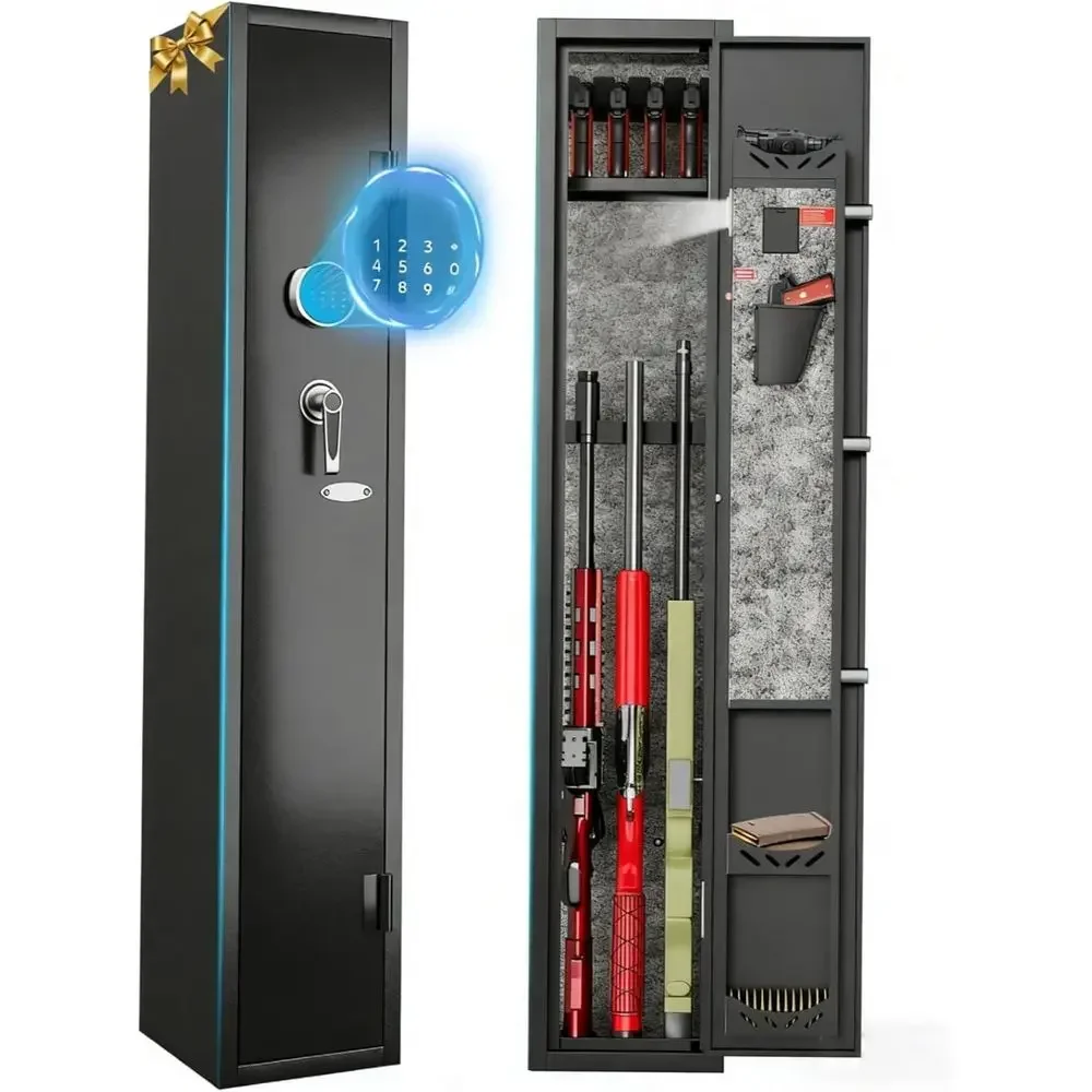 Rifle and Pistol Storage Cabinet with Adjustable Shelves, LED Light, and Removable Rack for Firearms (Black)