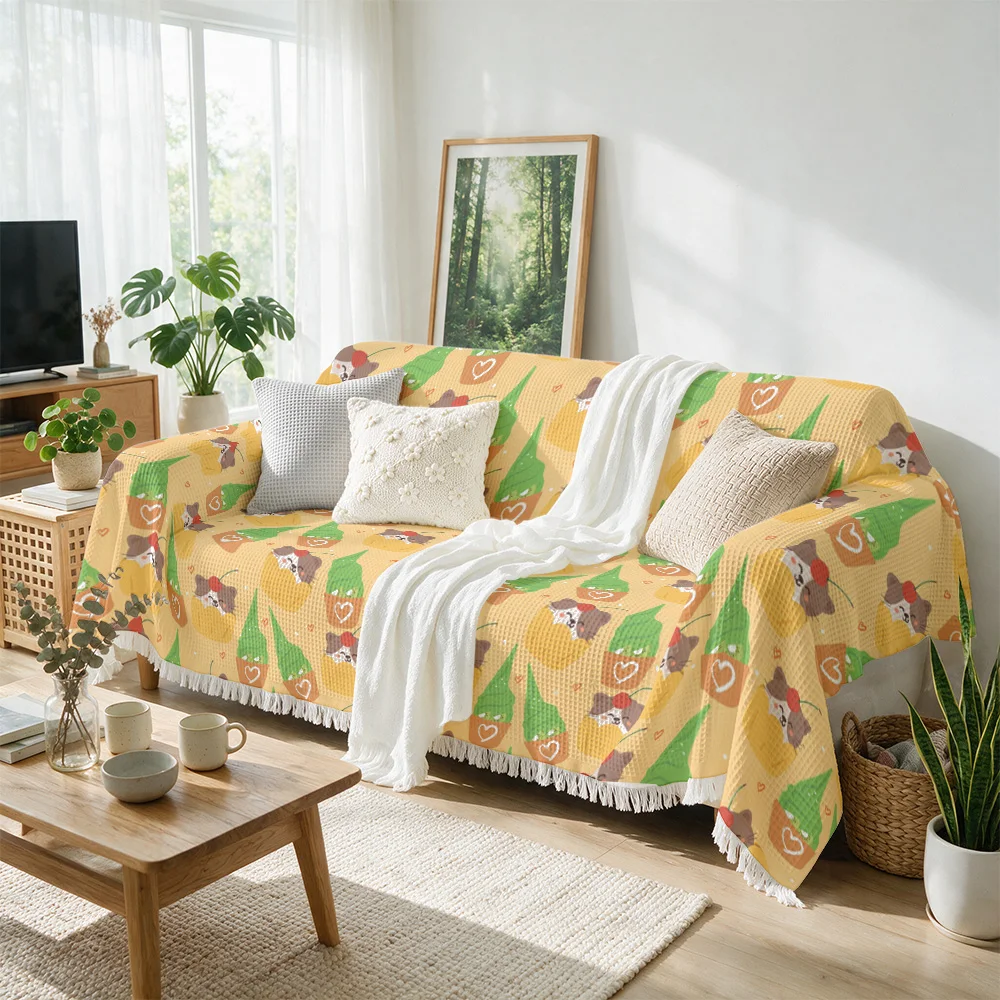 Charming Yellow Floral Print Sofa Throw Blanket Cozy Living Room Couch Decor Whimsical Farmhouse Style Accent Throws for Home