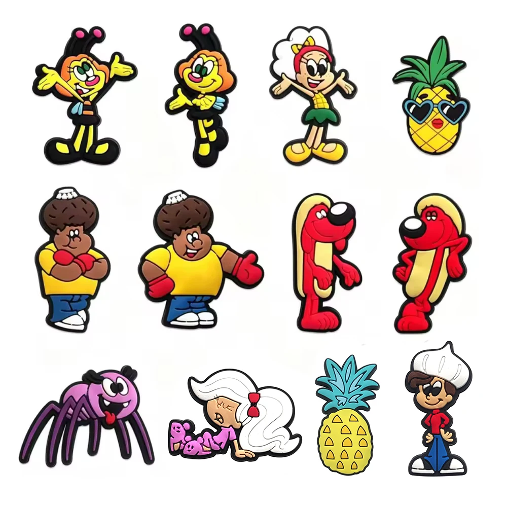 12pcs Cartoon Shoe Charms PVC Shoes Accessories Decoration Buckle Fit Bubble Slides Clog Sandal Wristbands