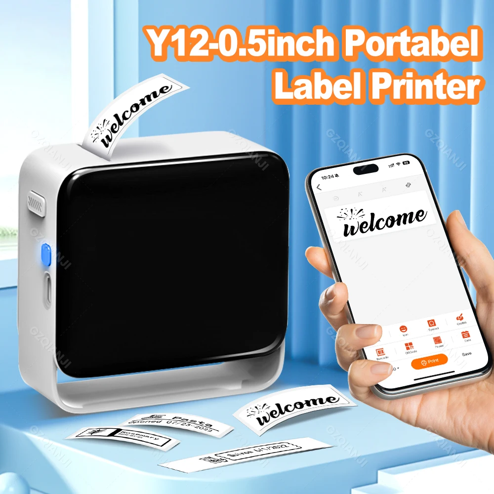

12-15mm Mini Portable Thermal Label Printer With Tapes 15mm Adhesive Label Papers Bluetooth Sticker Maker Support Smartphones