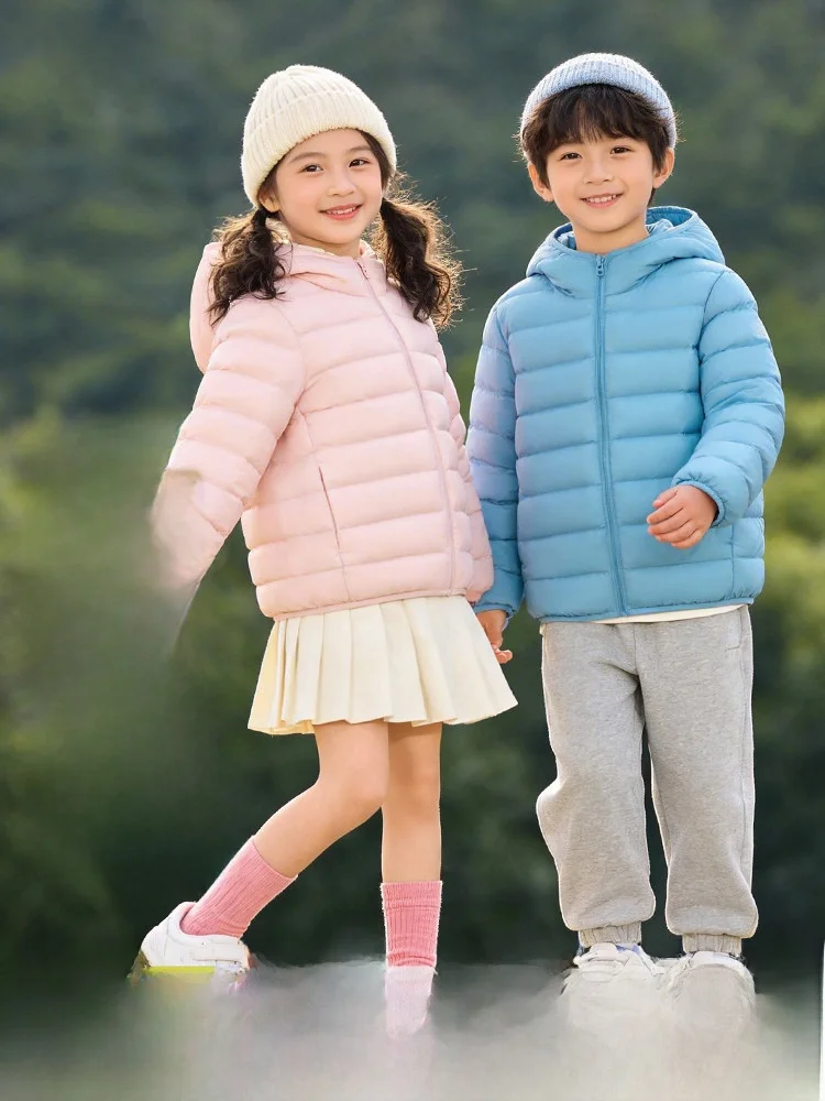 

Snow Fly 2026 Spring New Style Unisex Kids 90 down Hooded Classic Ribbed Pure Color Simple Comfortable Outdoor Sportswear