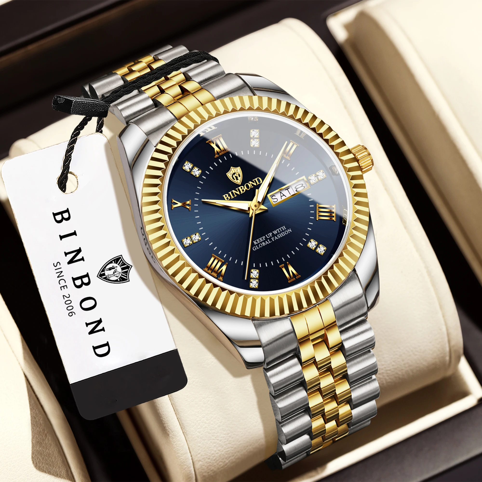 BINBOND Men's Watch Quartz Watches For Men Luxury Luminous Waterproof Reloj Para Hombres Regalos Relogio Masculino +Gift Box