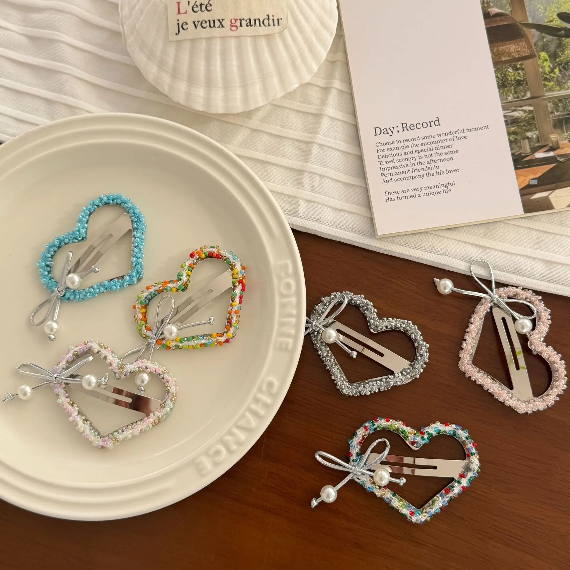 Hair Clip Pearl Bow Heart Mini Faux Pearl Front Bangs Premium Durable Alloy Rose Gold Tone Versatile for Everyday