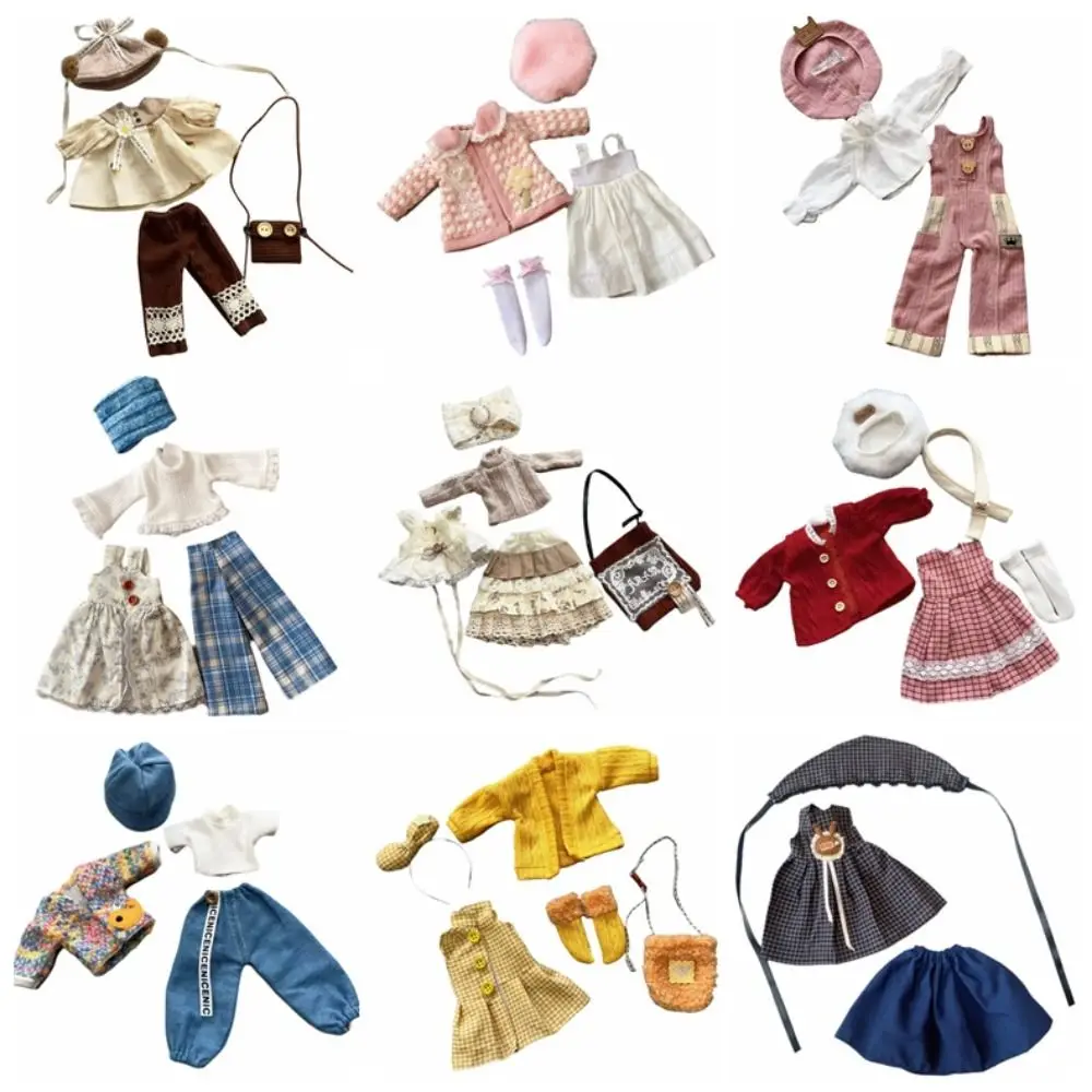 Casual Style Doll Clothes Dress Up Outfit Set 1/6 Dolls Clothes Handcrafted Cotton Material Mini Doll Dress Girls Toy