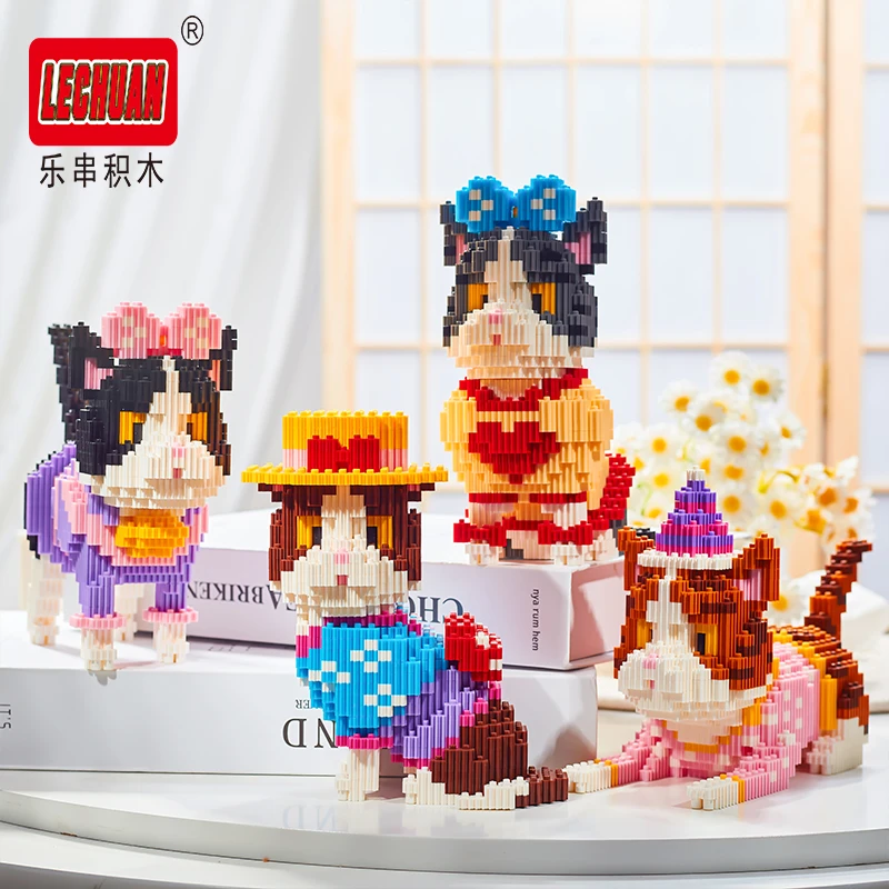 

Lechuan Connections building blocks micro particles cute pets cats and dogs assembled ornaments puzzle DIY toys children's gifts