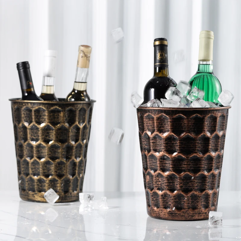 High-end metal champagne bucket creative gem pattern ice bucket household red wine chilled bar club thickened beer ice bucket