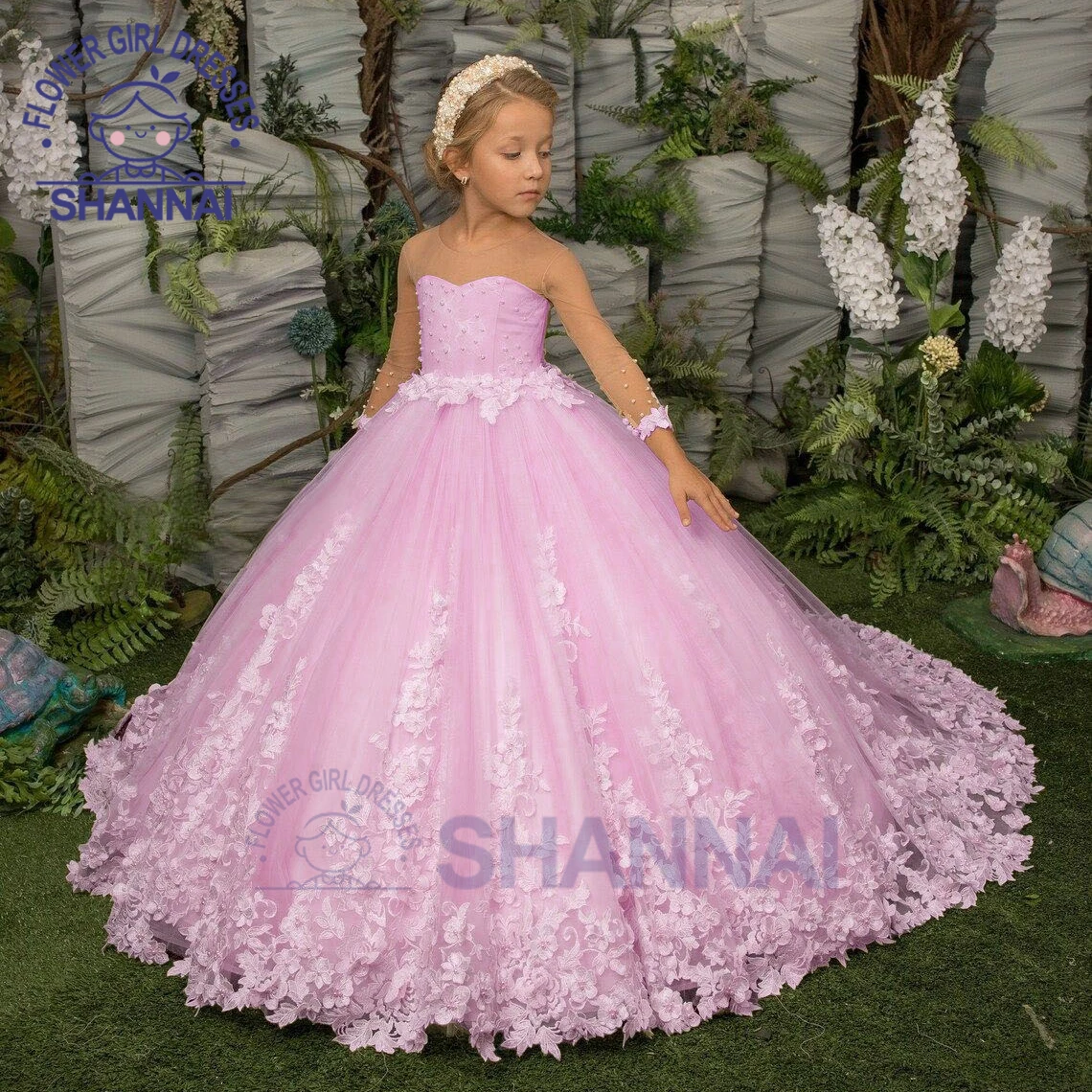 Customized Flower Girl Dress Exquisite O-Neck A-LINE Floor-Length Princess for Wedding Bridesmaid Birthday First Communion Gown