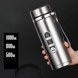 800ML-1L Stainless Steel Thermos Bottle 304 Tea Bottle Car Vacuum Bottle with LED Temperature Display Portable Drinking Cup