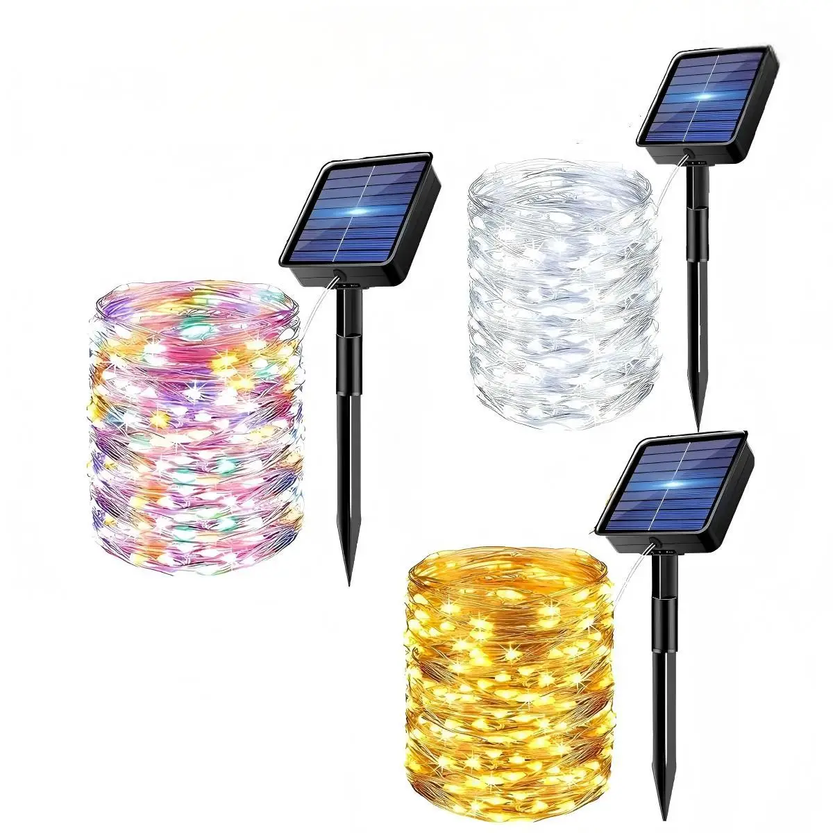 Lithium Battery-Powered Warm White/Colored Solar Flexible Copper Wire Lights, Can Be DIY Customized into Any Shape, Suitable for Garden Scene Decoration. Outdoor Christmas Decorative Atmosphere Lights, 8 Lighting Modes