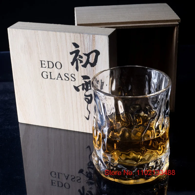 Crystal Whiskey Glass With Wood Box Japanese Glassware Gift Wine Tasting Cup XO Vodka Chivas Cognac Brandy Snifter Dropshipping