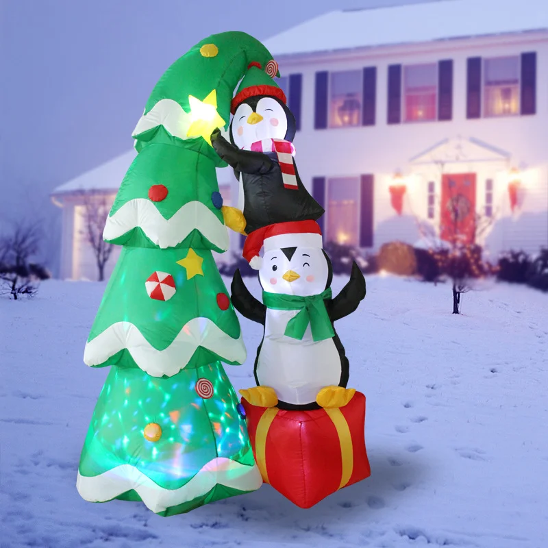 Inflatable Christmas Balloon Air Model with Rotating Lights,7 Feet,Christmas Tree,Penguin,Party Yard,Lawn Decoration,2.1m,New