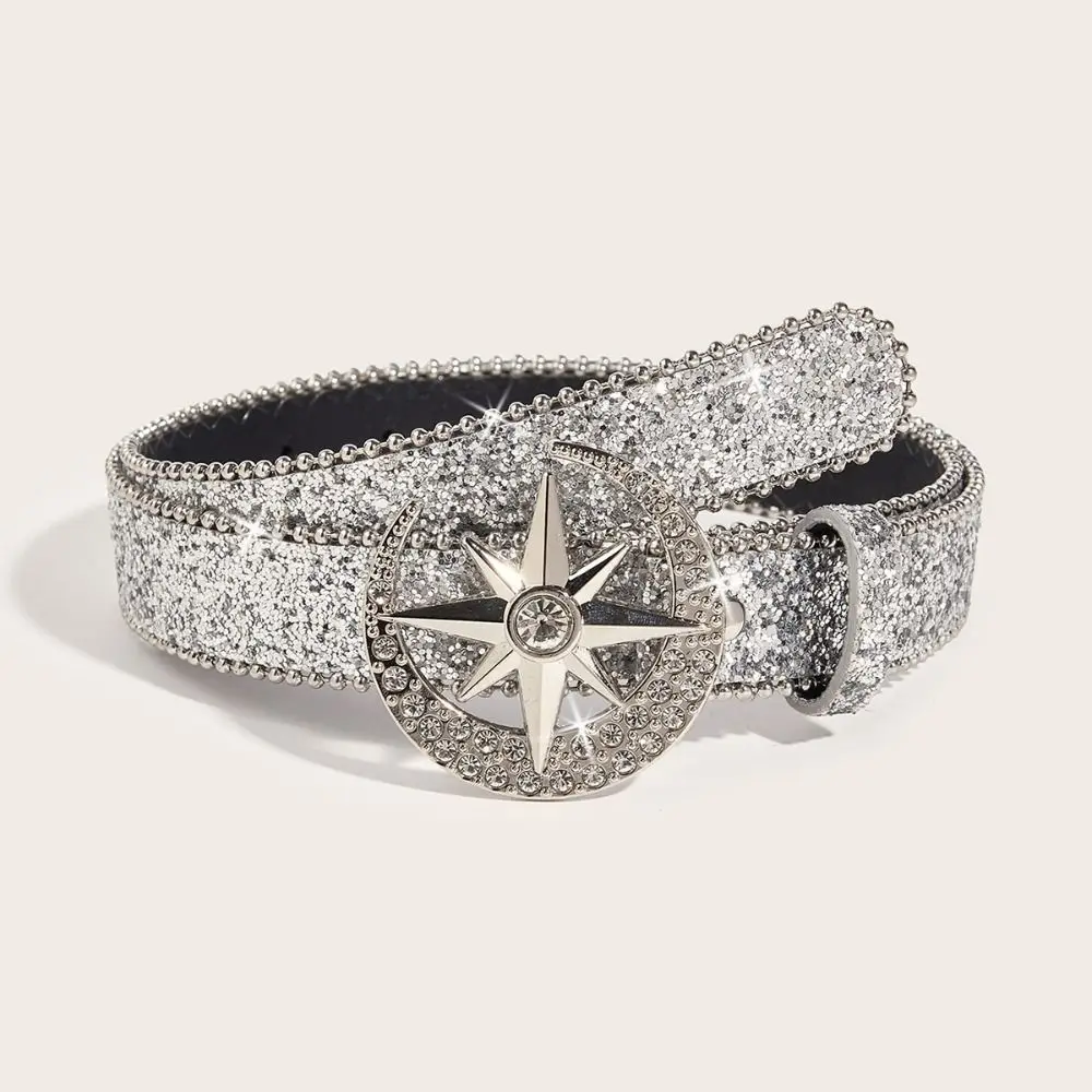 

Glitter Versatile Bling Rhinestone Belt Luxury Design Y2K Moon Star Buckle Belt Jeans Pants Decor Belt