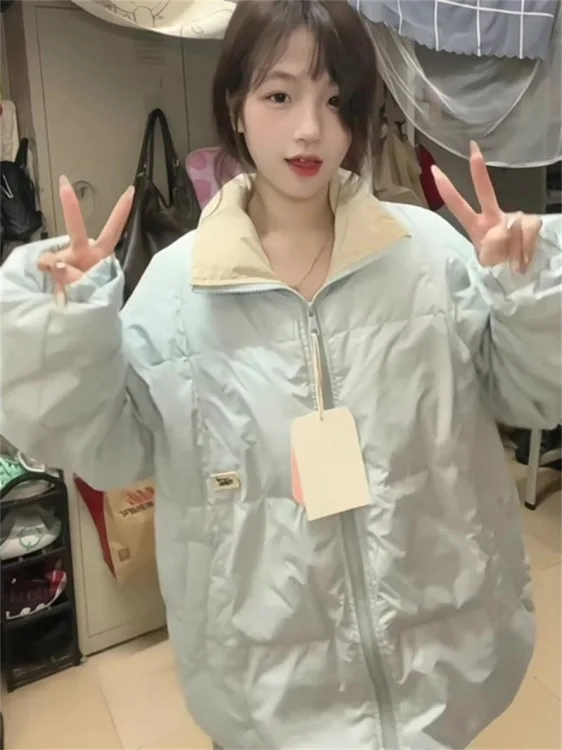 Jaet de algodón coreano Sle para mujer, abrigo de invierno entallado favorecedor azul claro, prendas de vestir exteriores cálidas, abrigo ort para mujer Faion