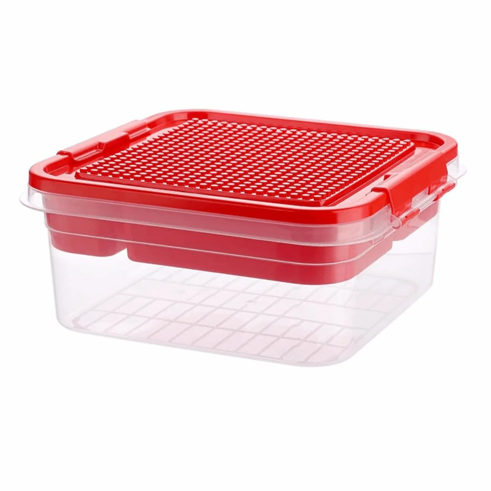 

Штабелируемый ящик для хранения строительных блоков, пылезащитный, двухслойный, органайзер для детских игрушек, прозрачный с несколькими отделениями