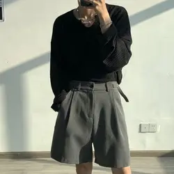 Mode Casual Shorts Männer Sommer Koreanische Chic Breite Bein Hosen Männlichen Knie-länge Schärpen Drapierte Lose Retro Beliebte Hohe straße