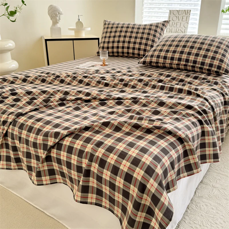 Printed Bed Sheet for Double Beds Single/Queen/King Top Sheets for Beds Checked Fabric Flat Bed Sheets