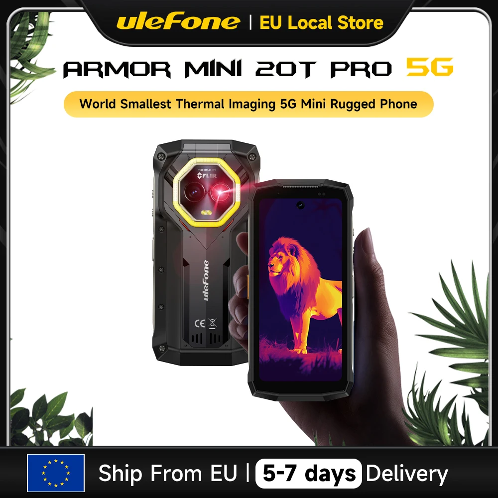 Ulefone Armor Mini 20T Pro 5G THERMAL PAR FLIR ®   Téléphone robuste 4,7 pouces, smartphone Android 15, 256 Go de ROM, téléphone mobile avec imagerie thermique
