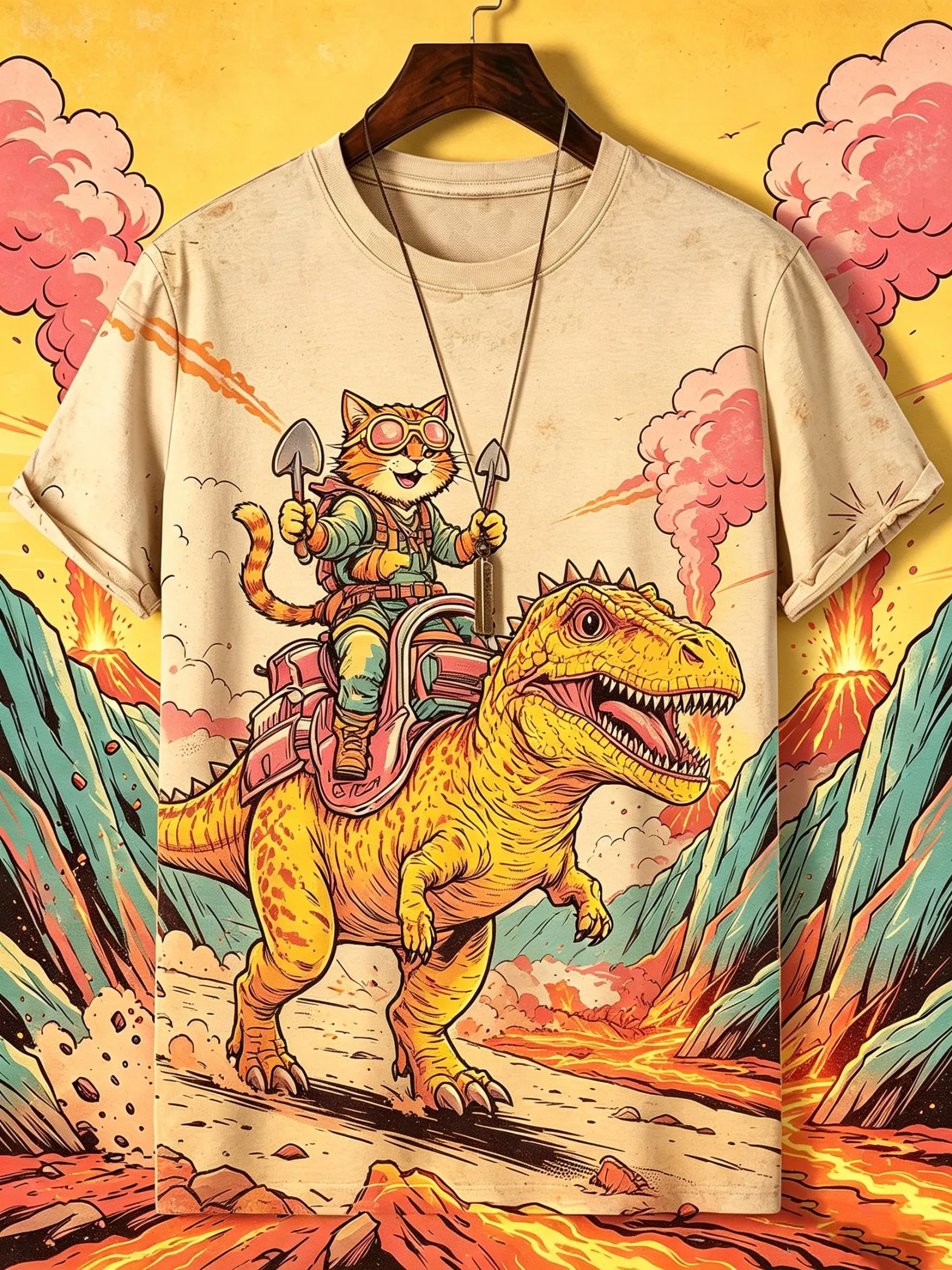 Fun 3D Science Fiction Dinosaurs And Cats Print Men's T-shirt Fashion Cool Party T shirt Casual Short Sleeve Top Summer Clothing