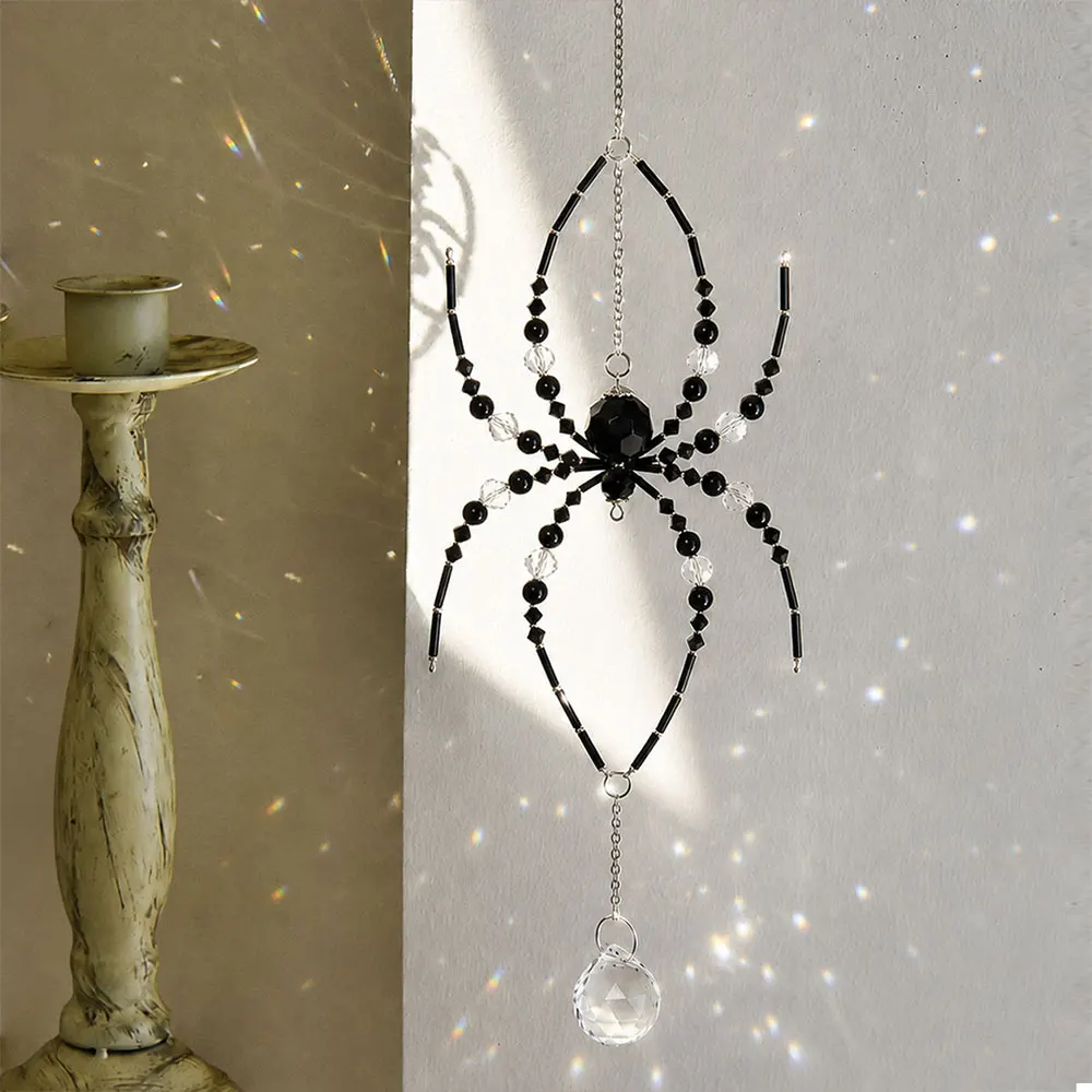 1 Piece Gothic Style Handmade Spider Sun Catcher, Black and Red Crystal Spider, Can Be Hung on Windows, Gardens, Is an Ideal Home Decoration for Indoor and Outdoor Areas, Backyards, Ceilings, and Rooms, Halloween Gift