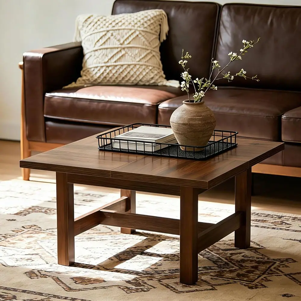 

Кофейный столик Rustic Brown 31 Square с прочными ножками для гостиной, просторный центральный стол для домашнего офиса, небольшой квартиры, Sp