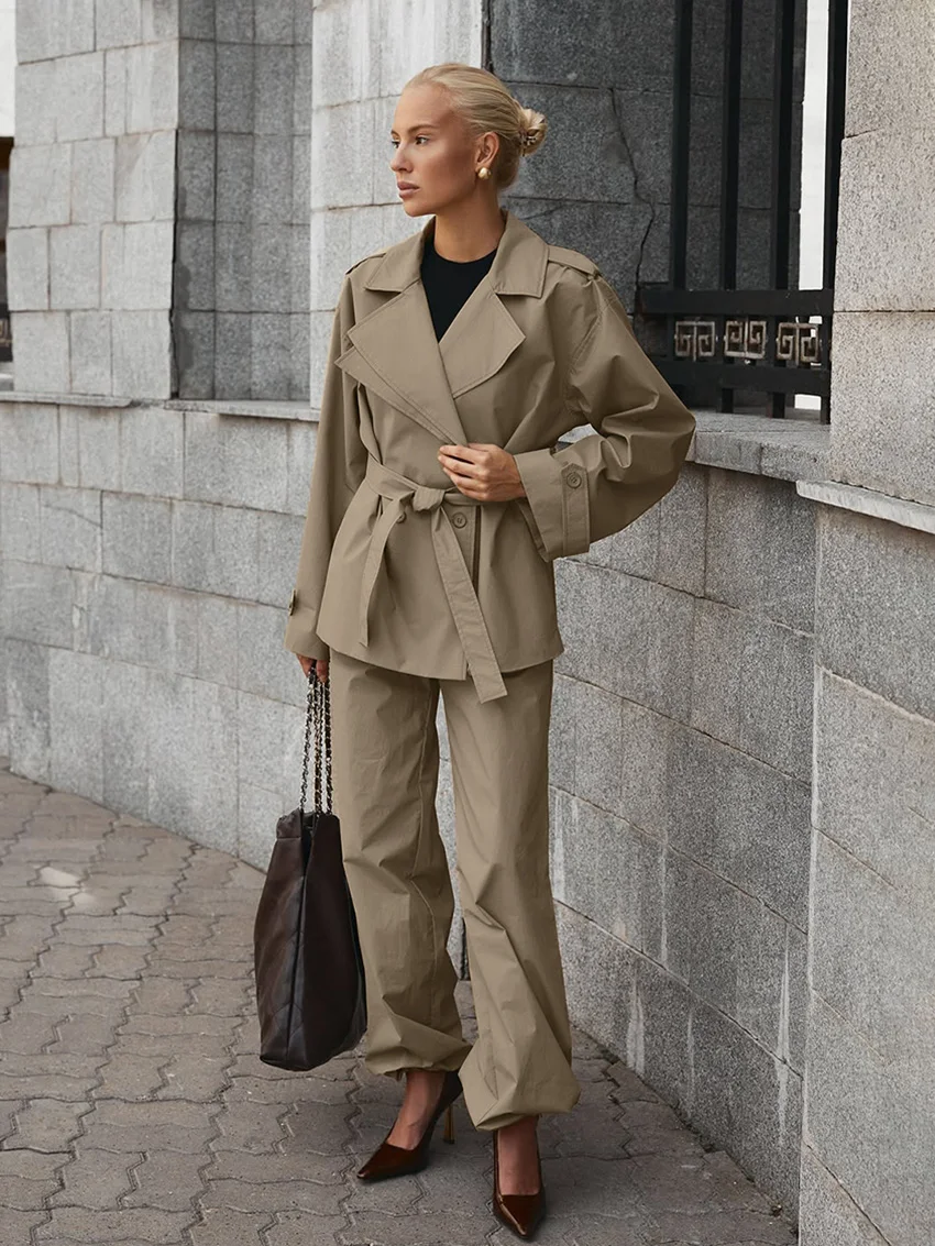 

Marthaqiqi Winter Ladies Nightwear Set Turn-Down Collar Pajamas Long Sleeve Robe Lace Up Sleepwear Pants Fashion Nightgowns Suit