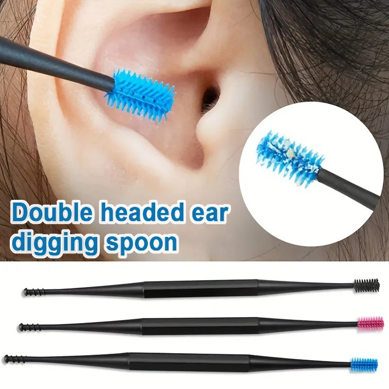 Soft Silicone Ear Pick Double-ended Ear Cleaner Spoon Cleaner Wax Removal Tool Ear Spoon Reusable Earscoop Rod EBHL007