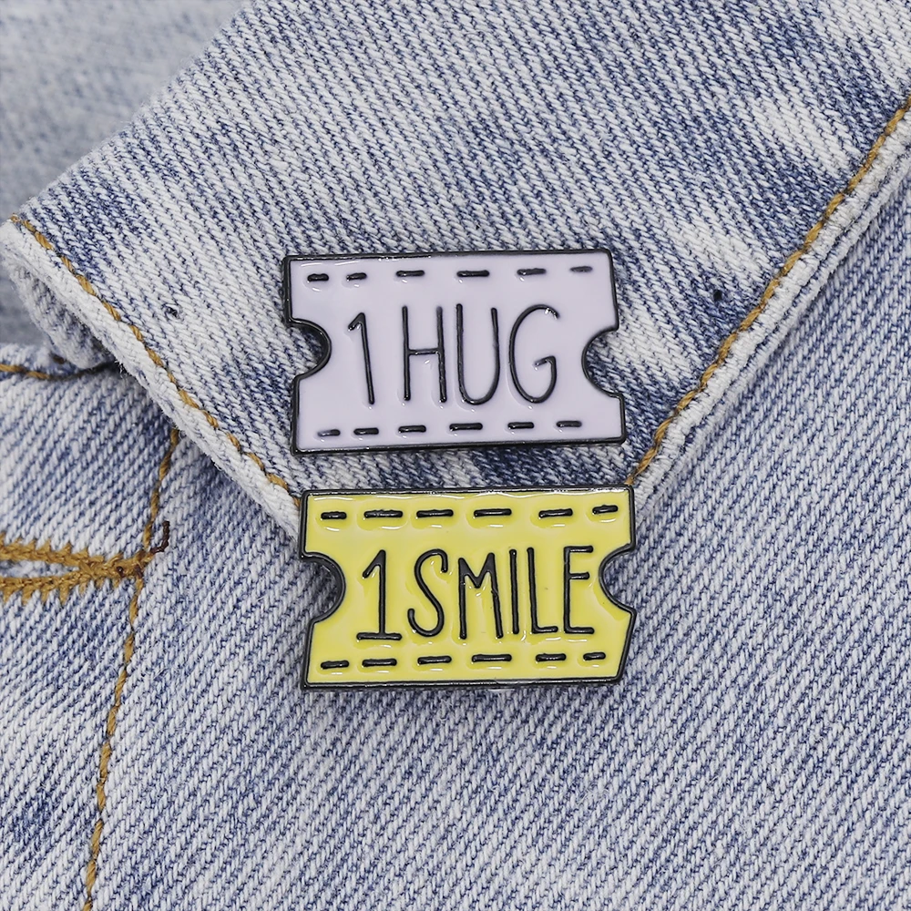 Funny Adventure Awaits Airplane Tickets Enamel Brooches Simple 1 Hug 1 Smile  Design Pins Outdoors Travel Badge