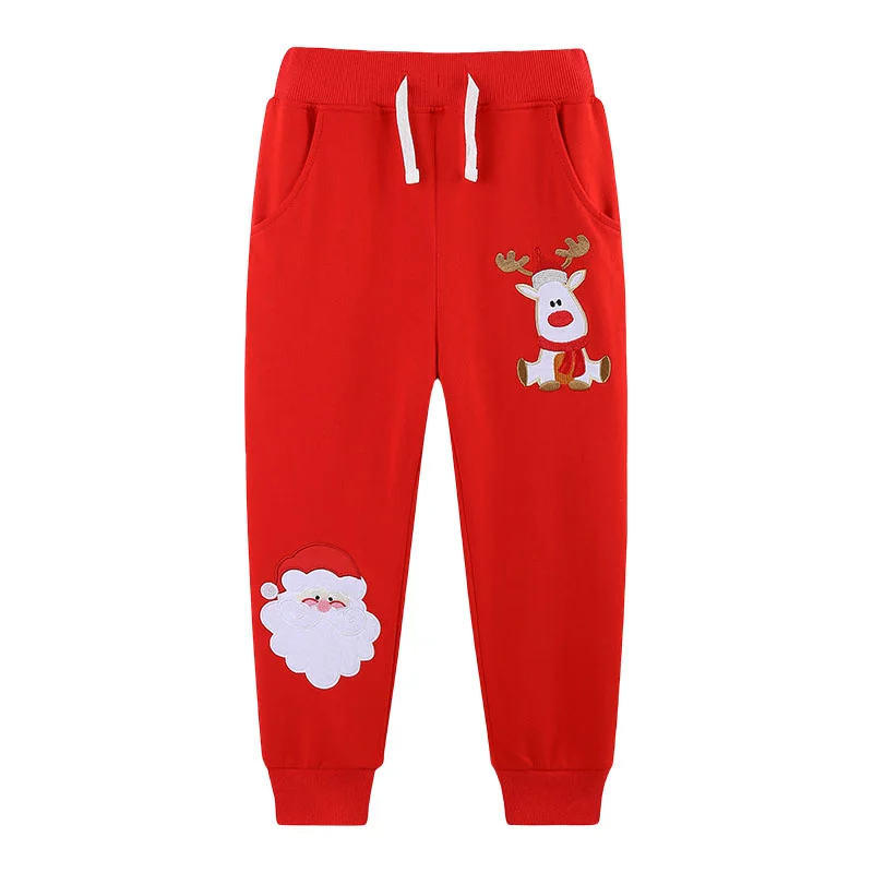 

Jumping Meters 2-7T New Christmas Boys Girls Sweatpants With Animals Embroidery Children's Trousers Kids Full Length Pants