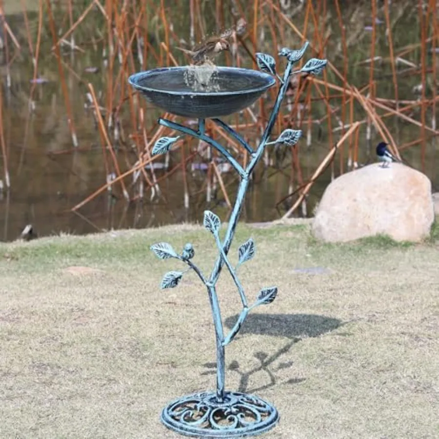 

11.4" W x 31" H Cast Iron Pedestal Bird Bath, Birdbaths for Outdoors, Bird Bath for Outside, Vintage Metal Bird Bath Garden Yar