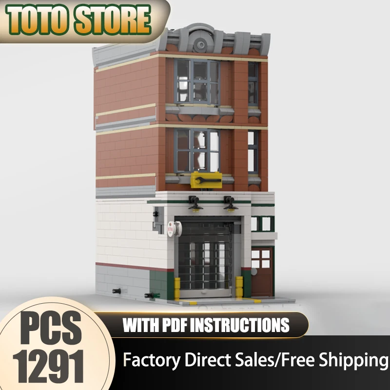 

Moc Building Blocks Modular Main Street Garage - Corner Garage Reimagined Model Technology Brick Assembly Construction Toy