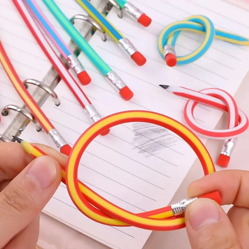 Lápiz mágico Flexible con goma de borrar para niños, lápices curvos coloridos y creativos, suministros escolares, regalo para estudiantes, 6/1 piezas